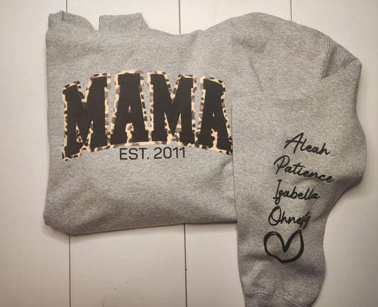 Grey with cheetah Momma sweat shirt (Custom)