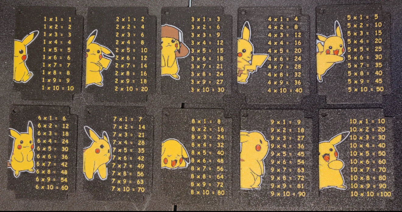 Pikachu multiplication flash cards