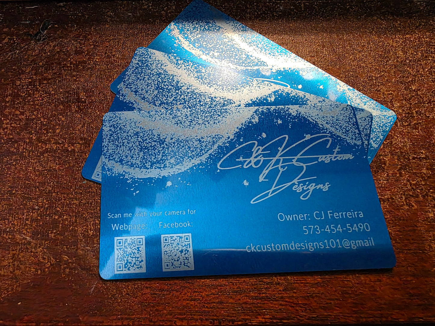 Blue and silver business cards